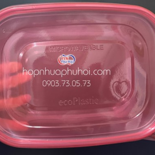 Hộp nhựa chữ nhật nắp đỏ 1900ml đựng salad trái cây
